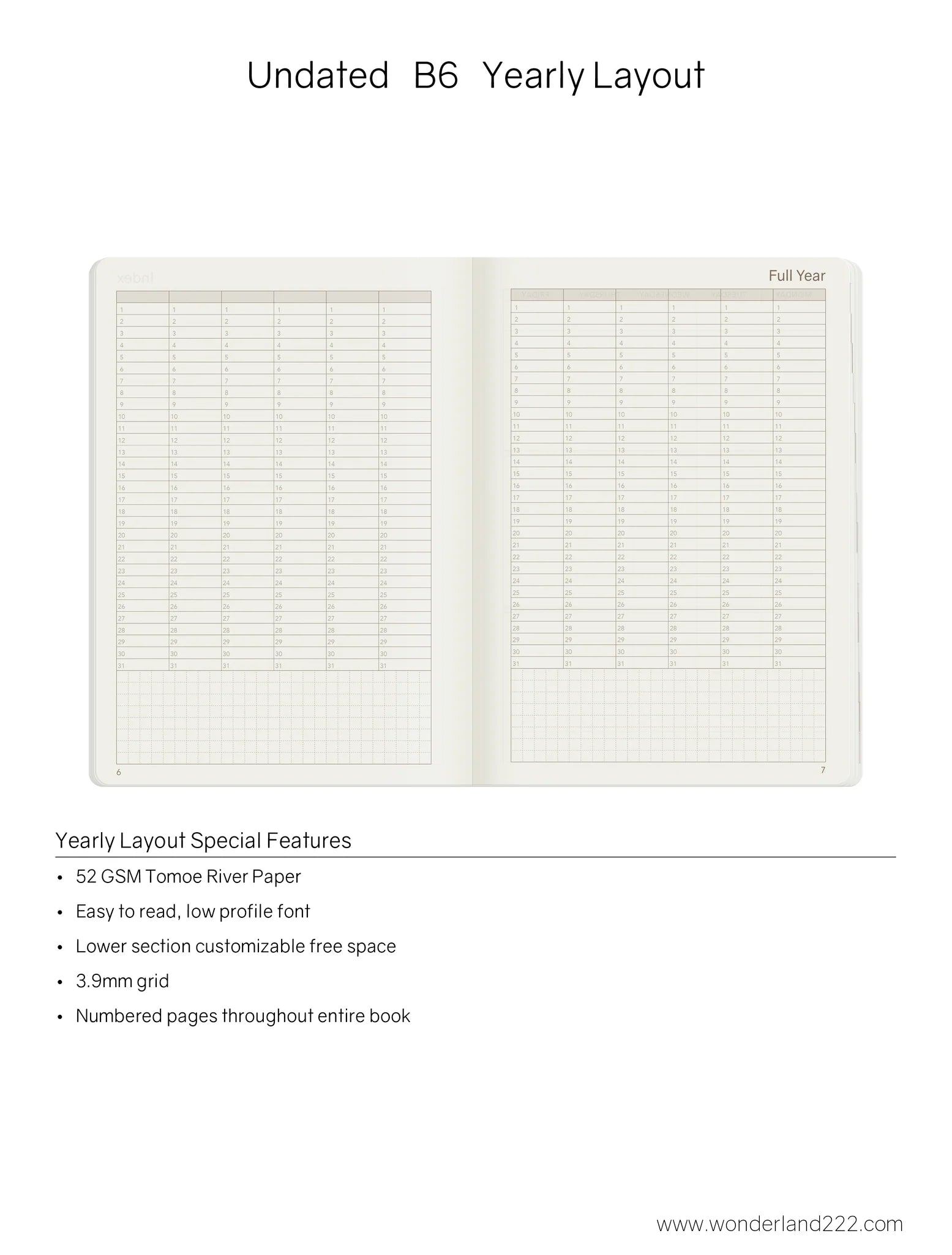 Wonderland222 Undated Weekly Planner B6 - Core - Stacked Weekends