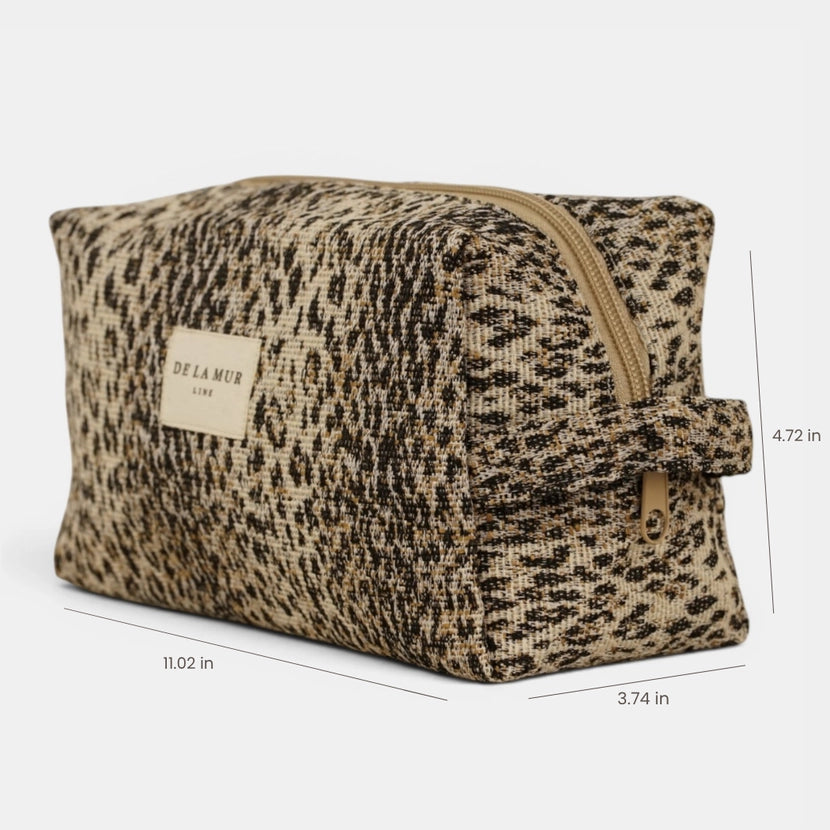 De La Mur Line US Inc. - Leopard Jacquard Squared Makeup Bag - Beige & Black