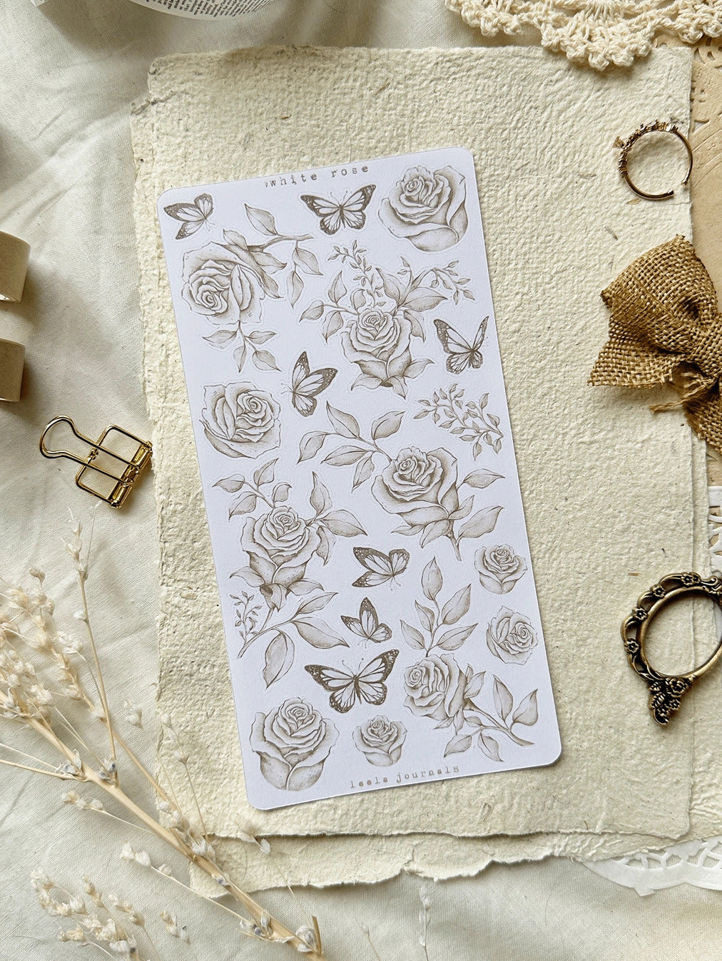 Leelajournals White Rose & Butterfly Sticker Sheet