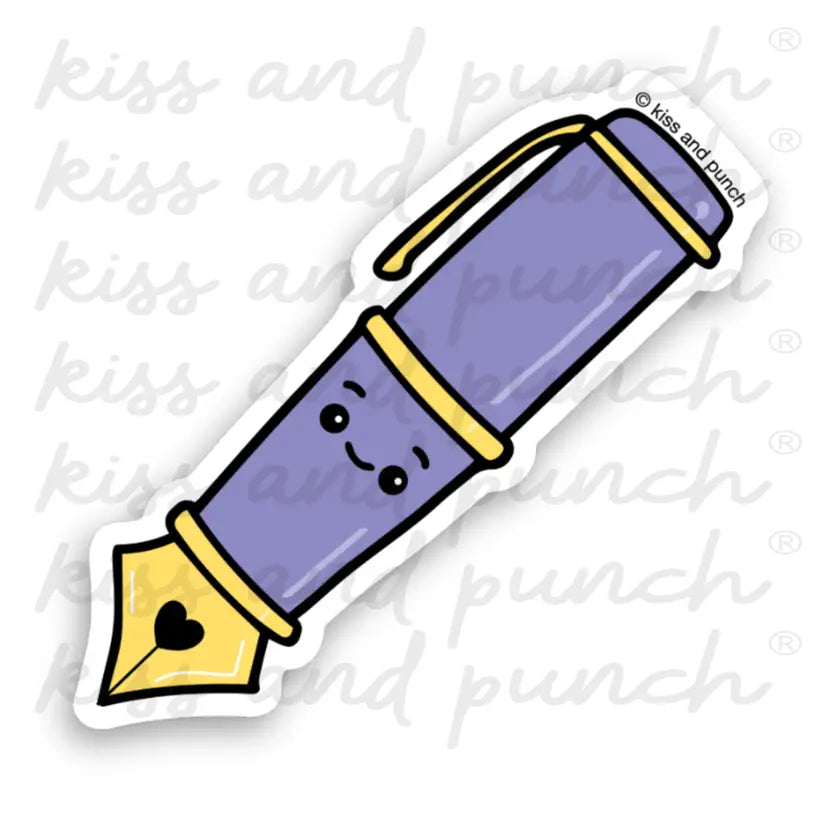 Kiss and Punch - Vinyl Sticker - kawaii Purple Fountain Pen