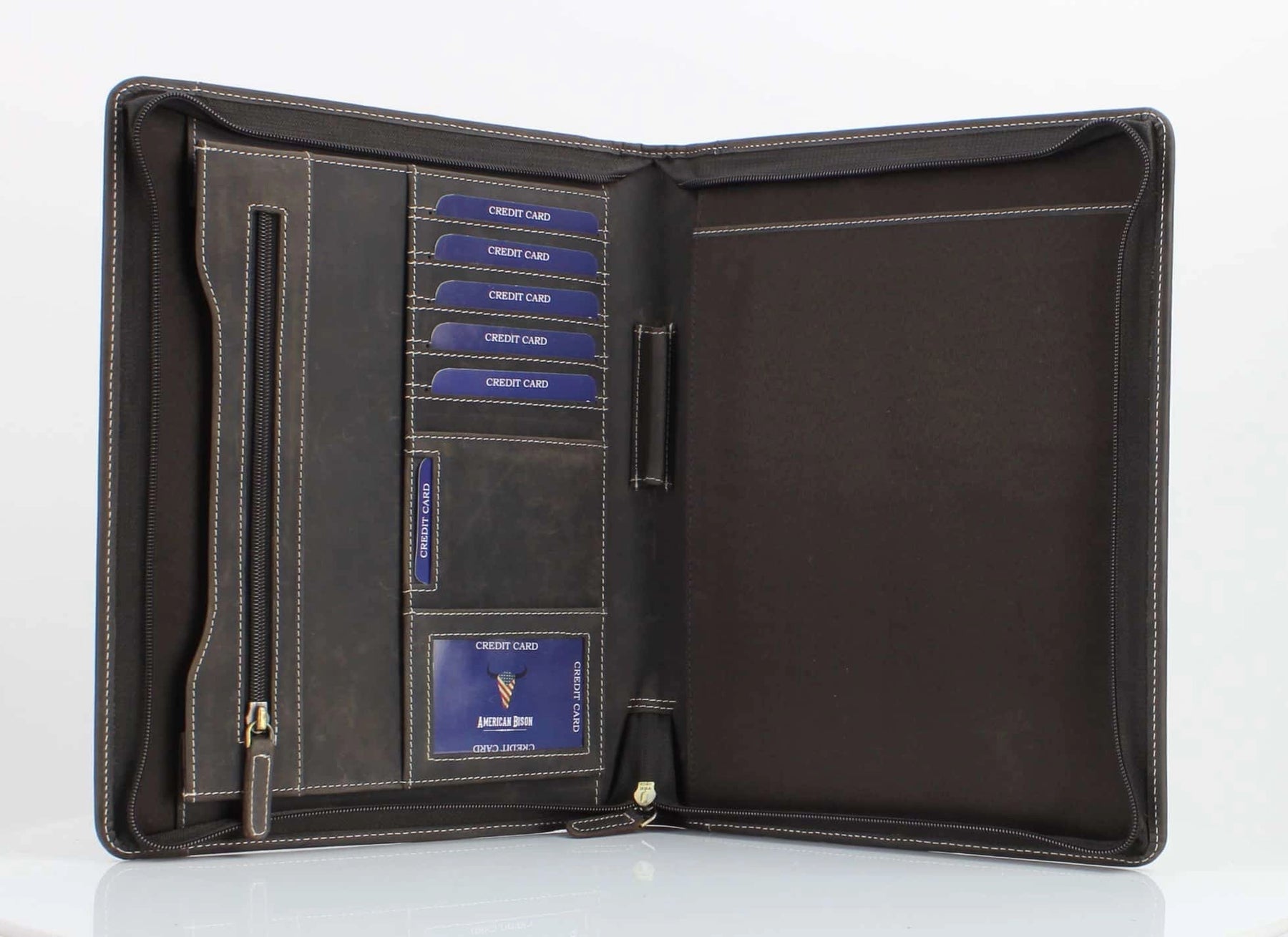 Leather Impressions Inc - American Bison Hunter Leather Padfolio - Zippered