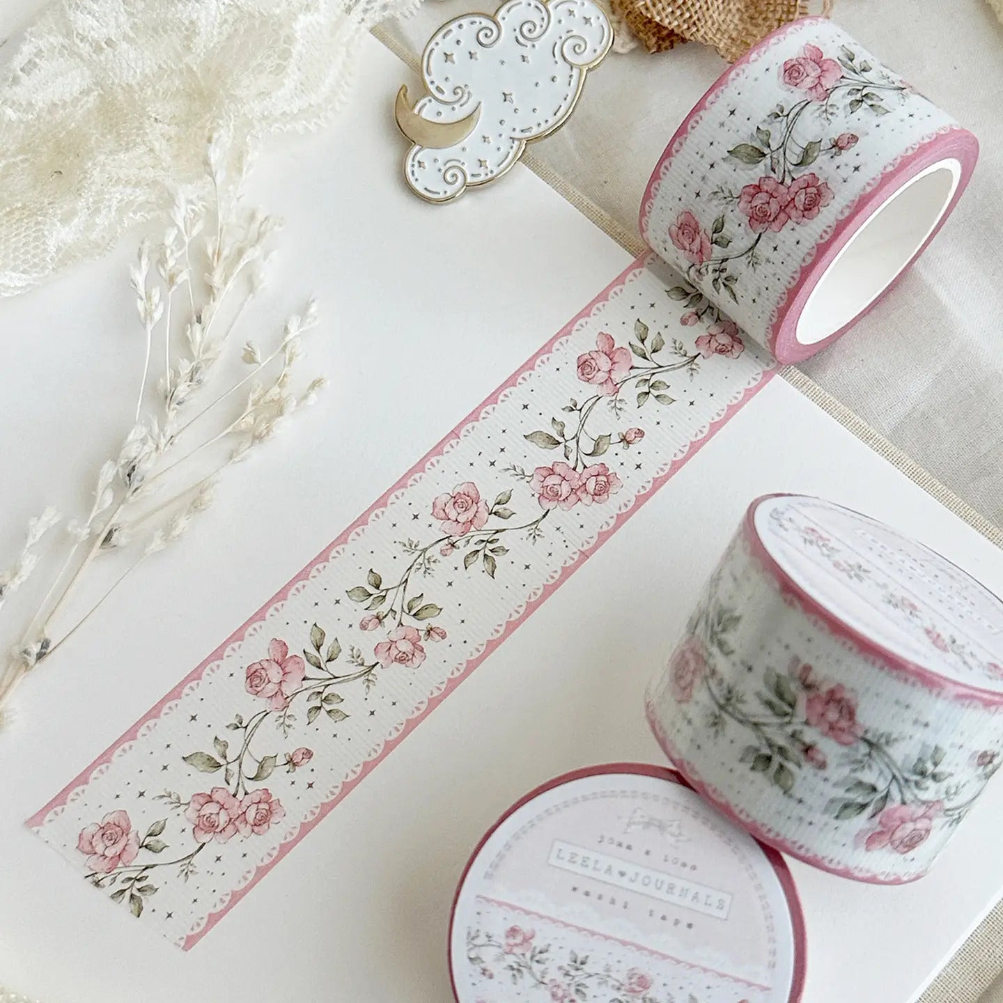 Leelajournals - Pink Rose Ribbed Lace Washi Tape