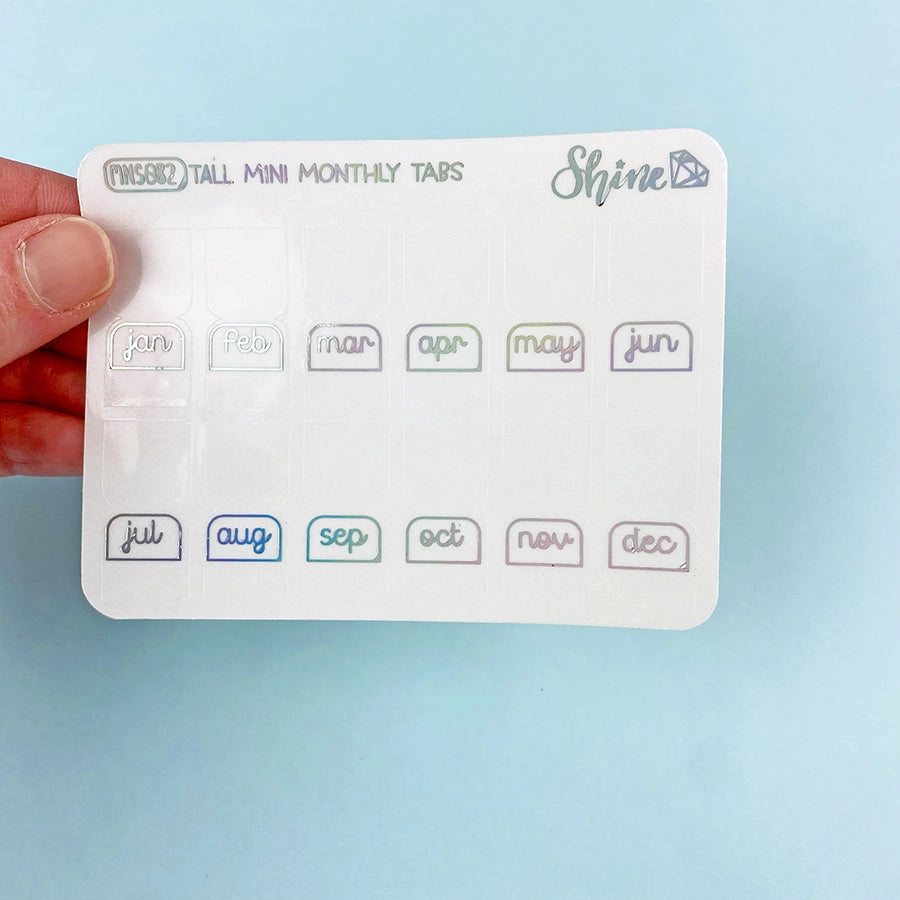 Shine Sticker Studio - Clear Foil Tall Mini Monthly Tabs
