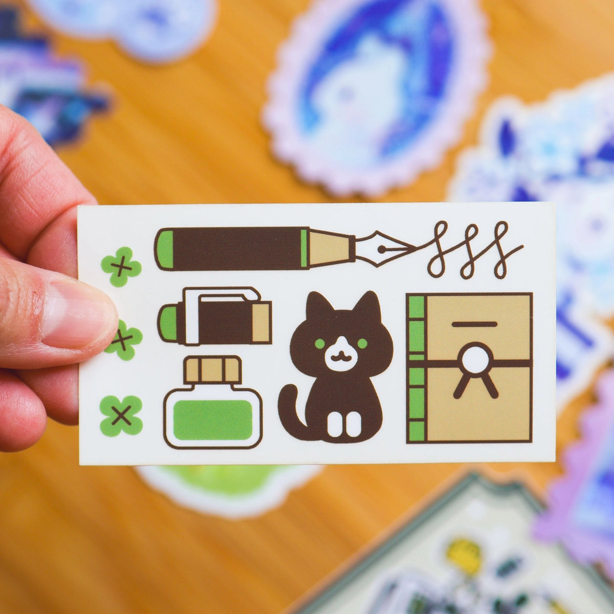 Thousand Skies - Calligrapher Tuxedo Cat Vinyl Transparent Sticker