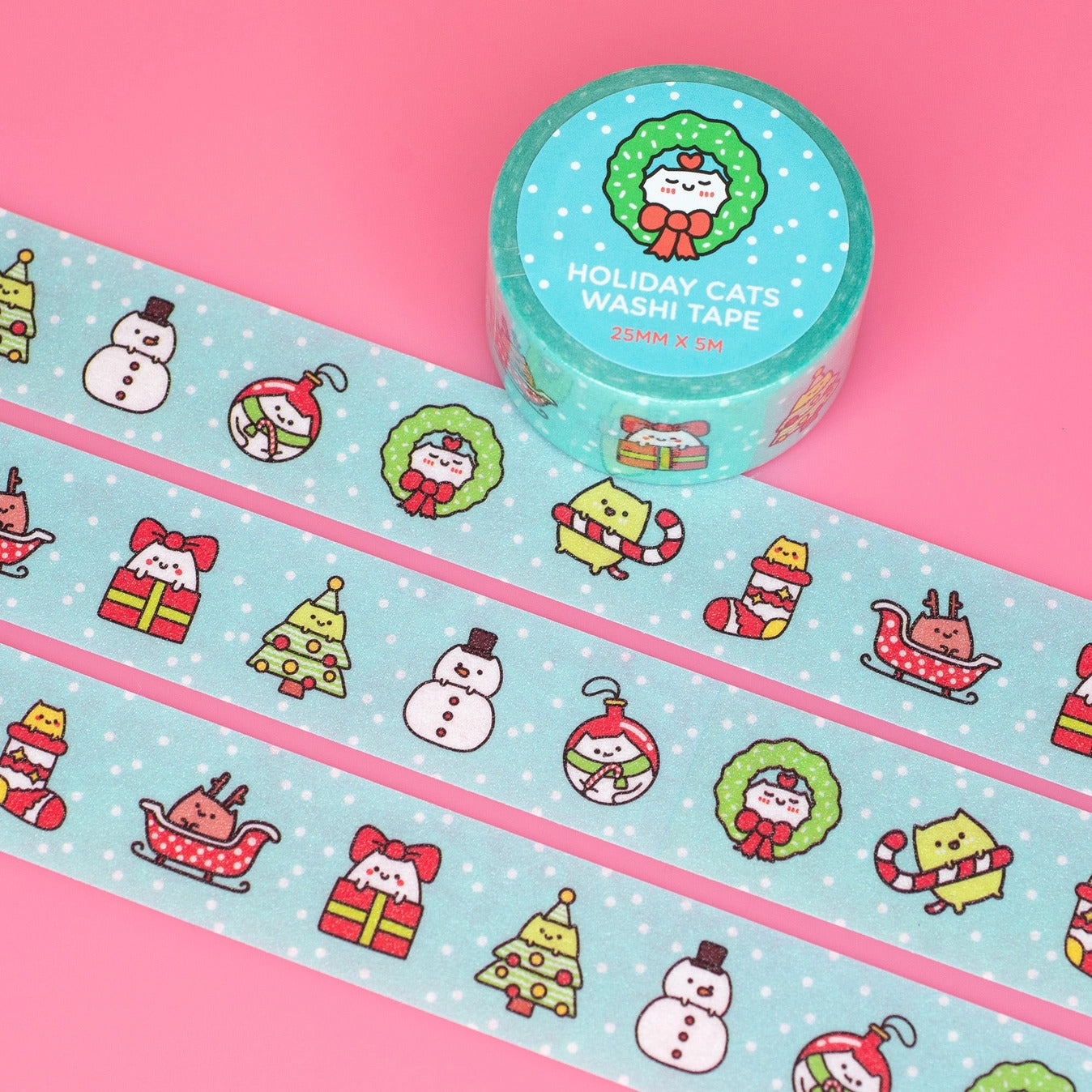 Robot Dance Battle - Holiday Cats Glitter Washi Tape