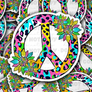 It's Transfer Time - Die Cut Sticker - Peace Leopard Sunflower