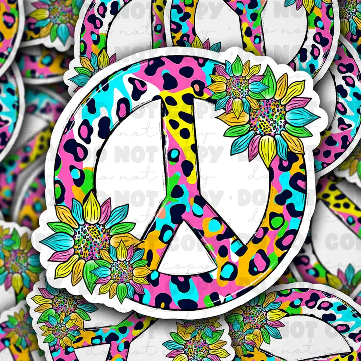 It's Transfer Time - Die Cut Sticker - Peace Leopard Sunflower