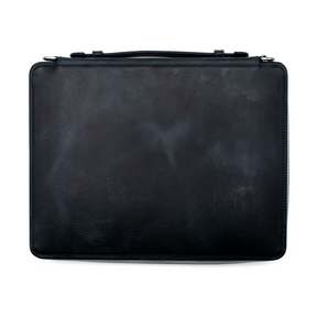 Galen Leather Co. Leather Compendium Bag - A4 Zippered Folio Organizer - Crazy Horse Navy