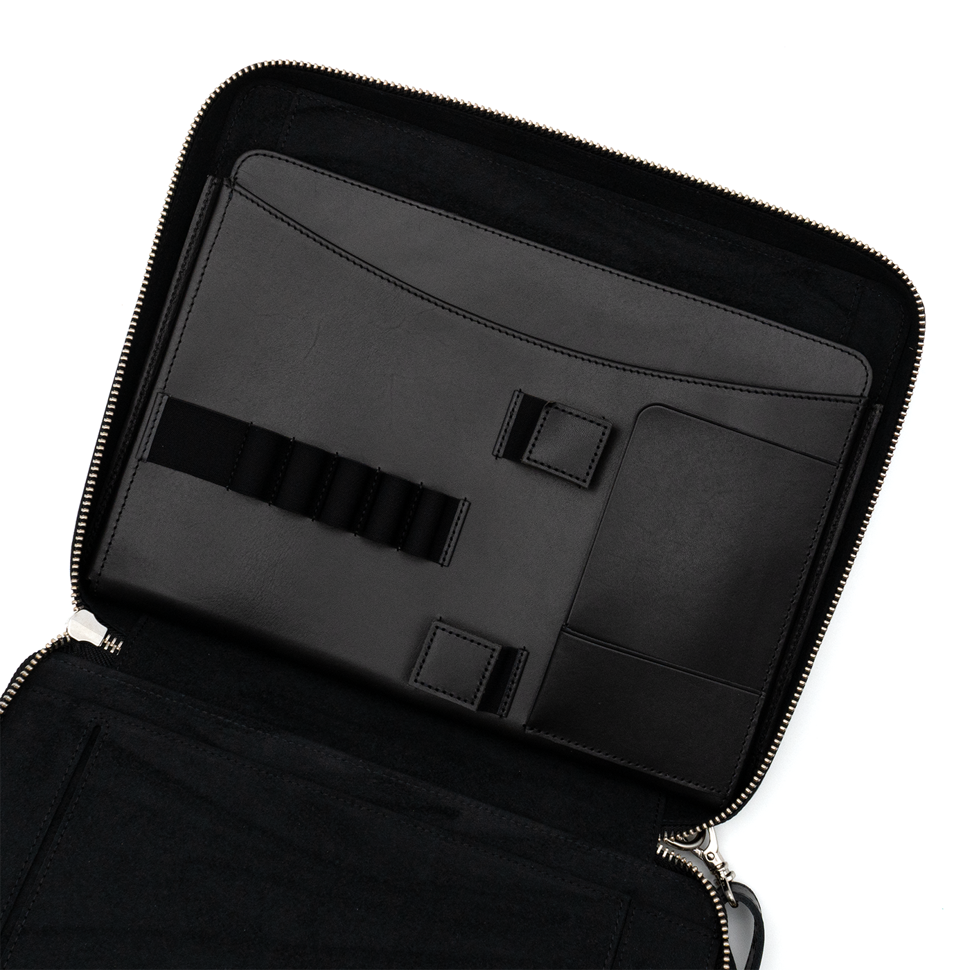 Galen Leather Co. Leather Compendium Bag - A4 Zippered Folio Organizer - Black