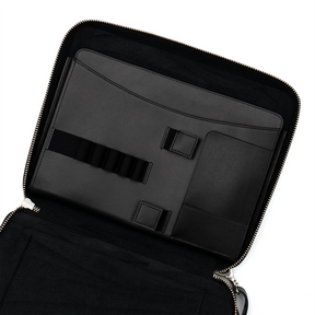 Galen Leather Co. Leather Compendium Bag - A4 Zippered Folio Organizer - Black