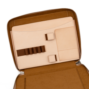 Galen Leather Co. Leather Compendium Bag - A4 Zippered Folio Organizer - Undyed
