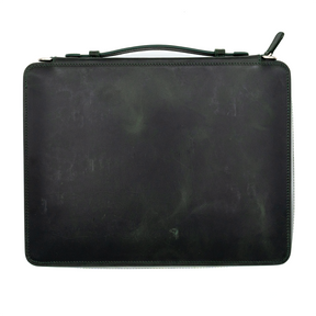 Galen Leather Co. Leather Compendium Bag - A4 Zippered Folio Organizer - Crazy Horse Green