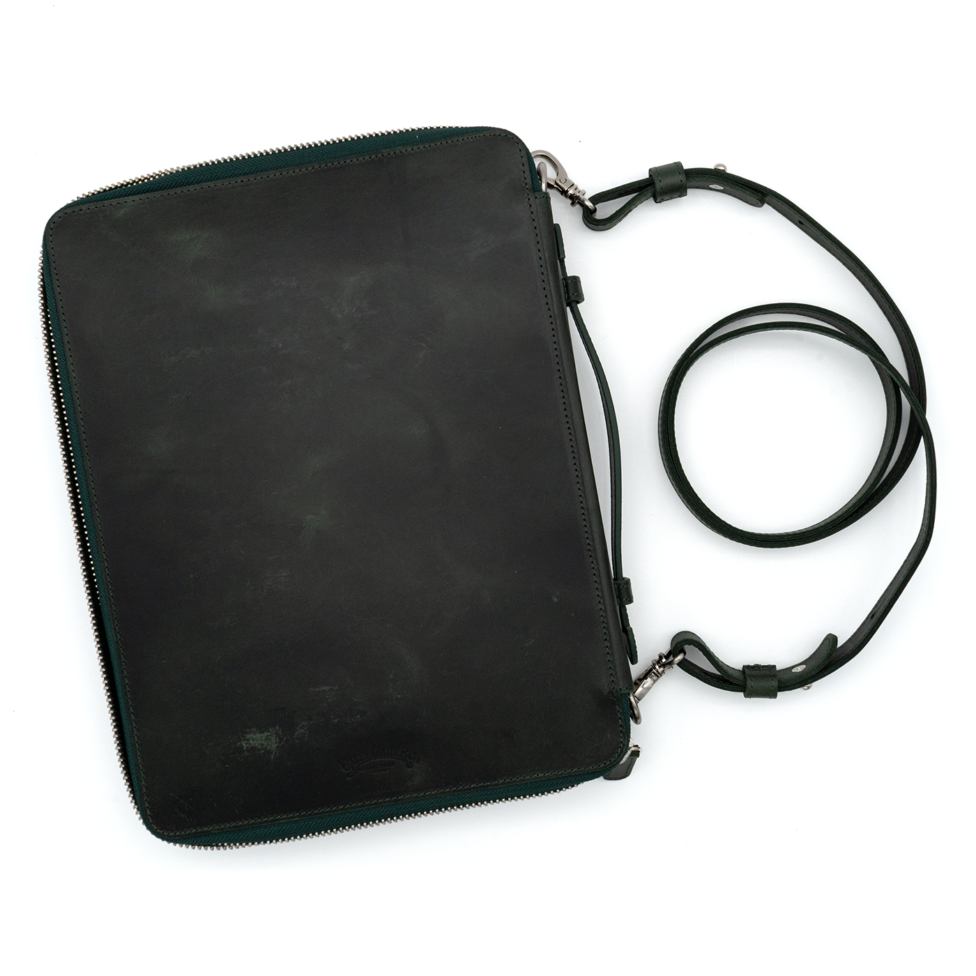 Galen Leather Co. Leather Compendium Bag - A4 Zippered Folio Organizer - Crazy Horse Green