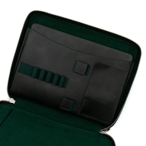 Galen Leather Co. Leather Compendium Bag - A4 Zippered Folio Organizer - Crazy Horse Green