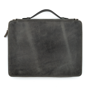 Galen Leather Co. Leather Compendium Bag - A4 Zippered Folio Organizer - Crazy Horse Smoky