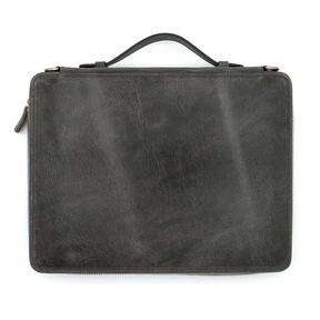 Galen Leather Co. Leather Compendium Bag - A4 Zippered Folio Organizer - Crazy Horse Smoky