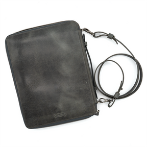 Galen Leather Co. Leather Compendium Bag - A4 Zippered Folio Organizer - Crazy Horse Smoky