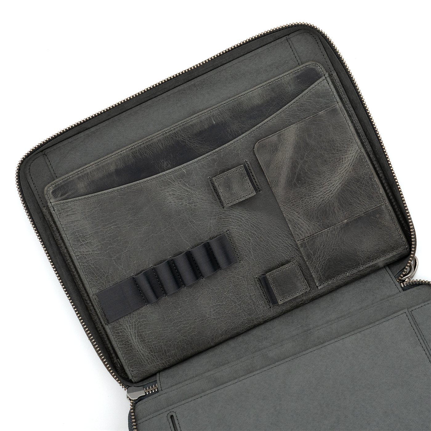 Galen Leather Co. Leather Compendium Bag - A4 Zippered Folio Organizer - Crazy Horse Smoky