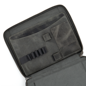 Galen Leather Co. Leather Compendium Bag - A4 Zippered Folio Organizer - Crazy Horse Smoky