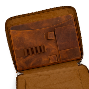 Galen Leather Co. Leather Compendium Bag - A4 Zippered Folio Organizer - Crazy Horse Brown