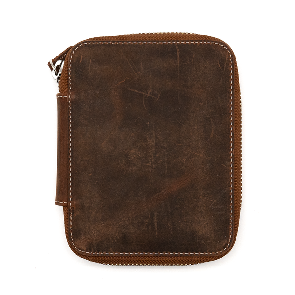 Galen Leather Co. Zippered 10 Slot Pen Case - Havana Brown