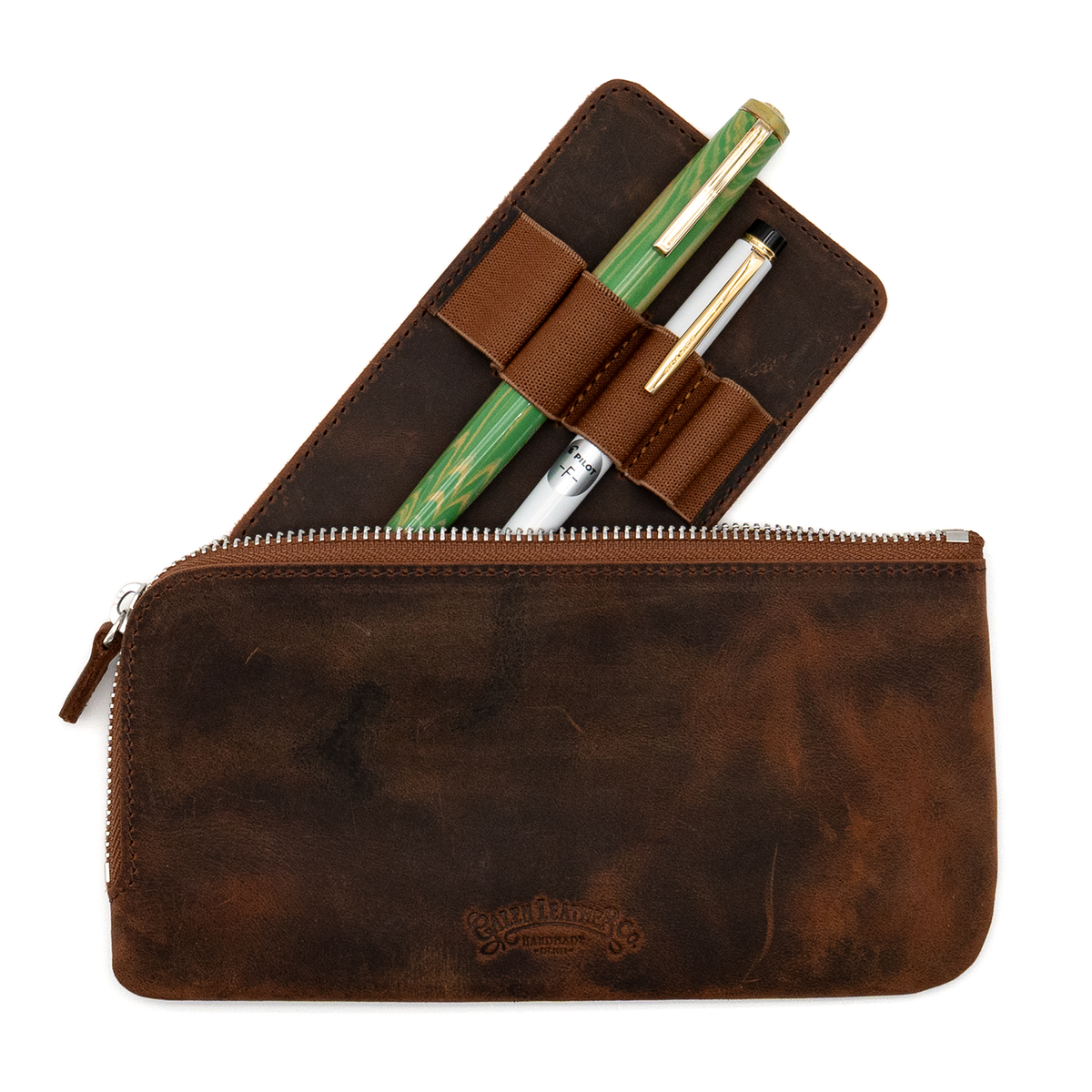 パラッポベンゴ　 Galen Leather Co. Slip-N-Zip 4 Pen Pouch - Crazy Horse Havana Brown