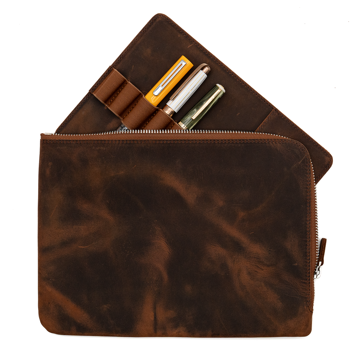 Galen Leather Zippered Writer's Bank Bag - Havana Brown