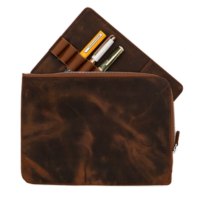 Galen Leather Zippered Writer's Bank Bag - Havana Brown