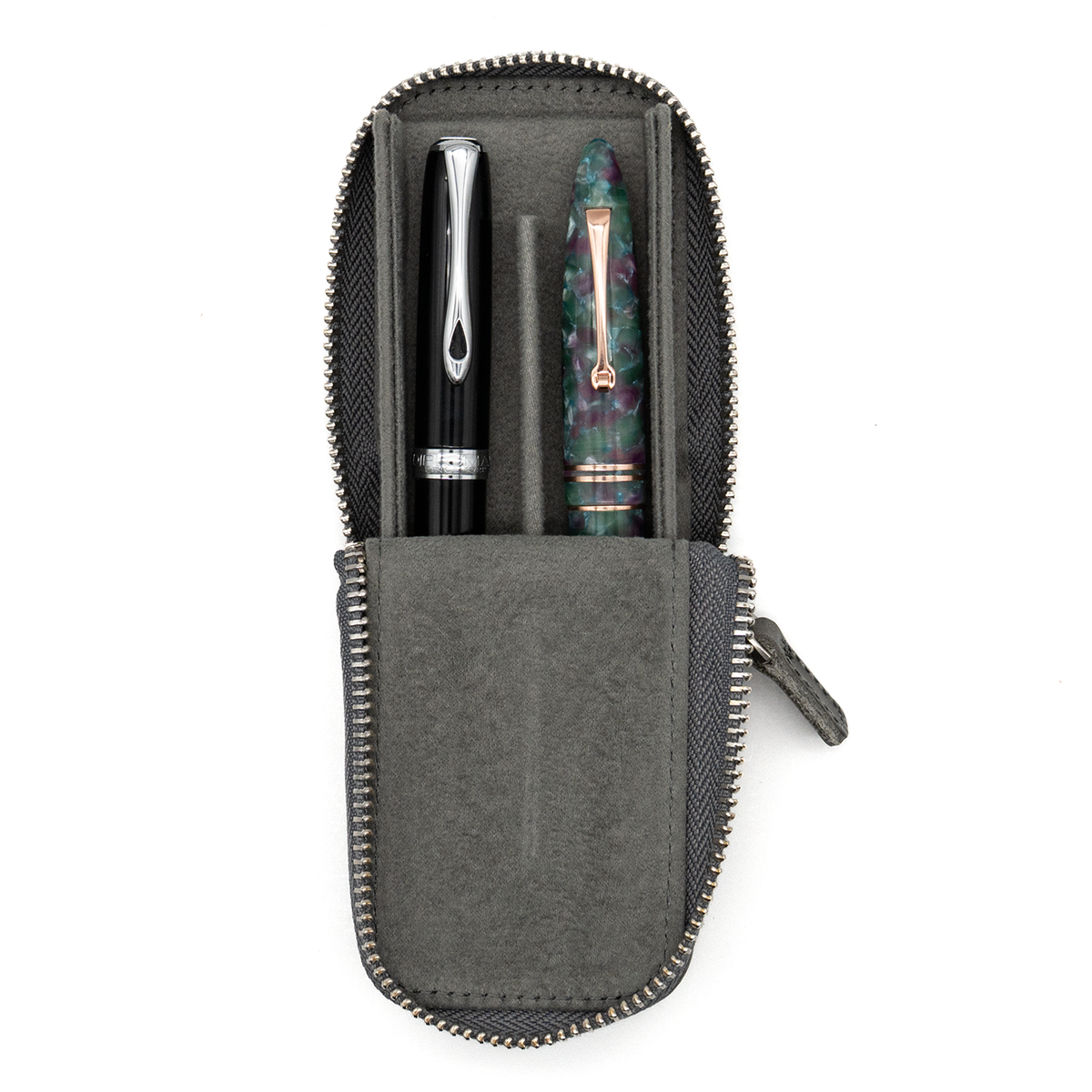 Galen Leather Co. Zipper Magnum Opus 2 Slot Hard Pen Case - Crazy Horse Smoky