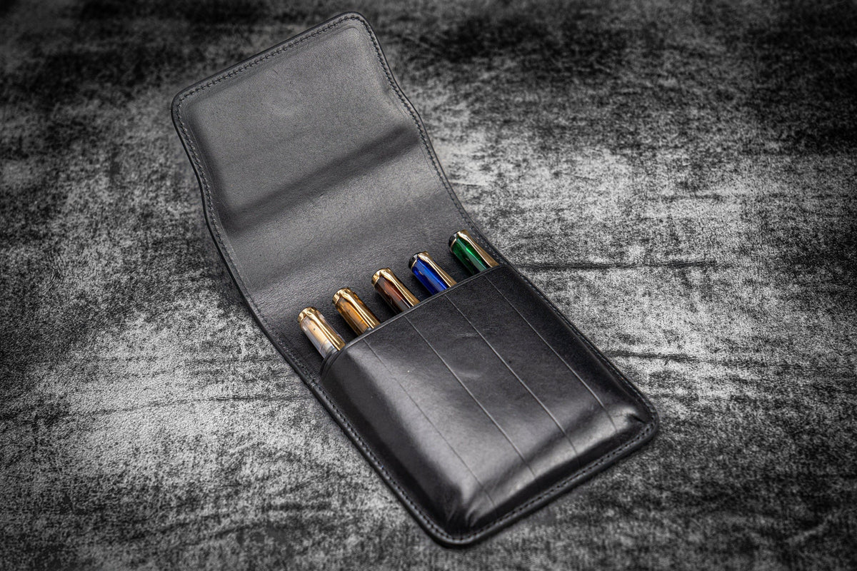 Galen Leather Co. Magnetic Flap Pen Case for 5 Pens - Black