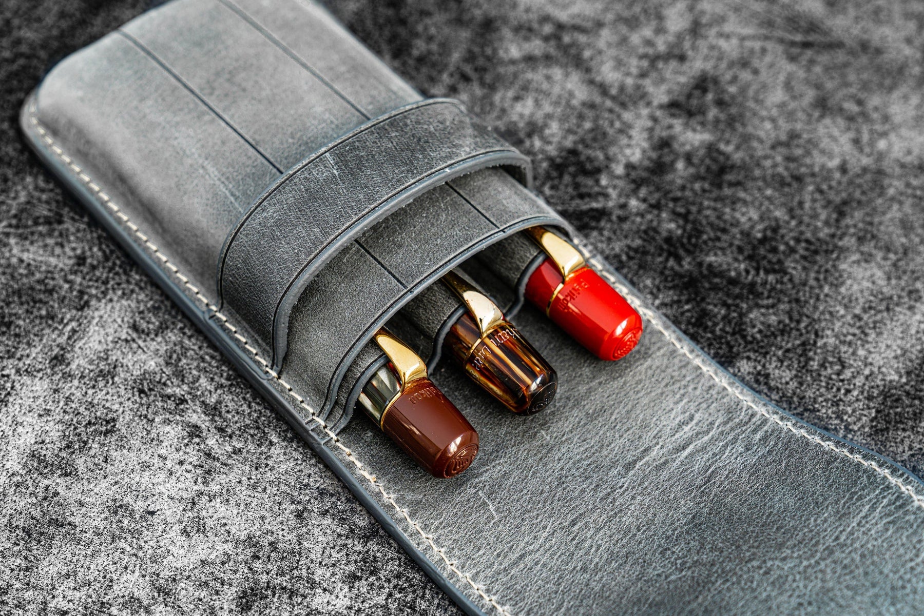 Galen Leather Co. Flap Pen Case for 3 Pens - Crazy Horse Smoky