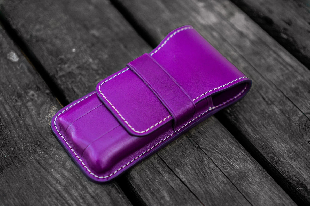Galen Leather Co. Flap Pen Case for 3 Pens- Purple
