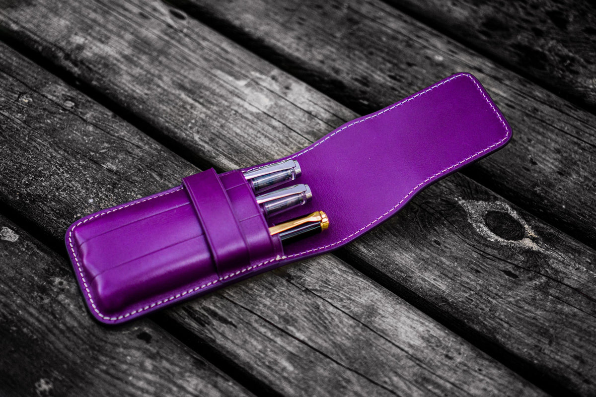 Galen Leather Co. Flap Pen Case for 3 Pens- Purple