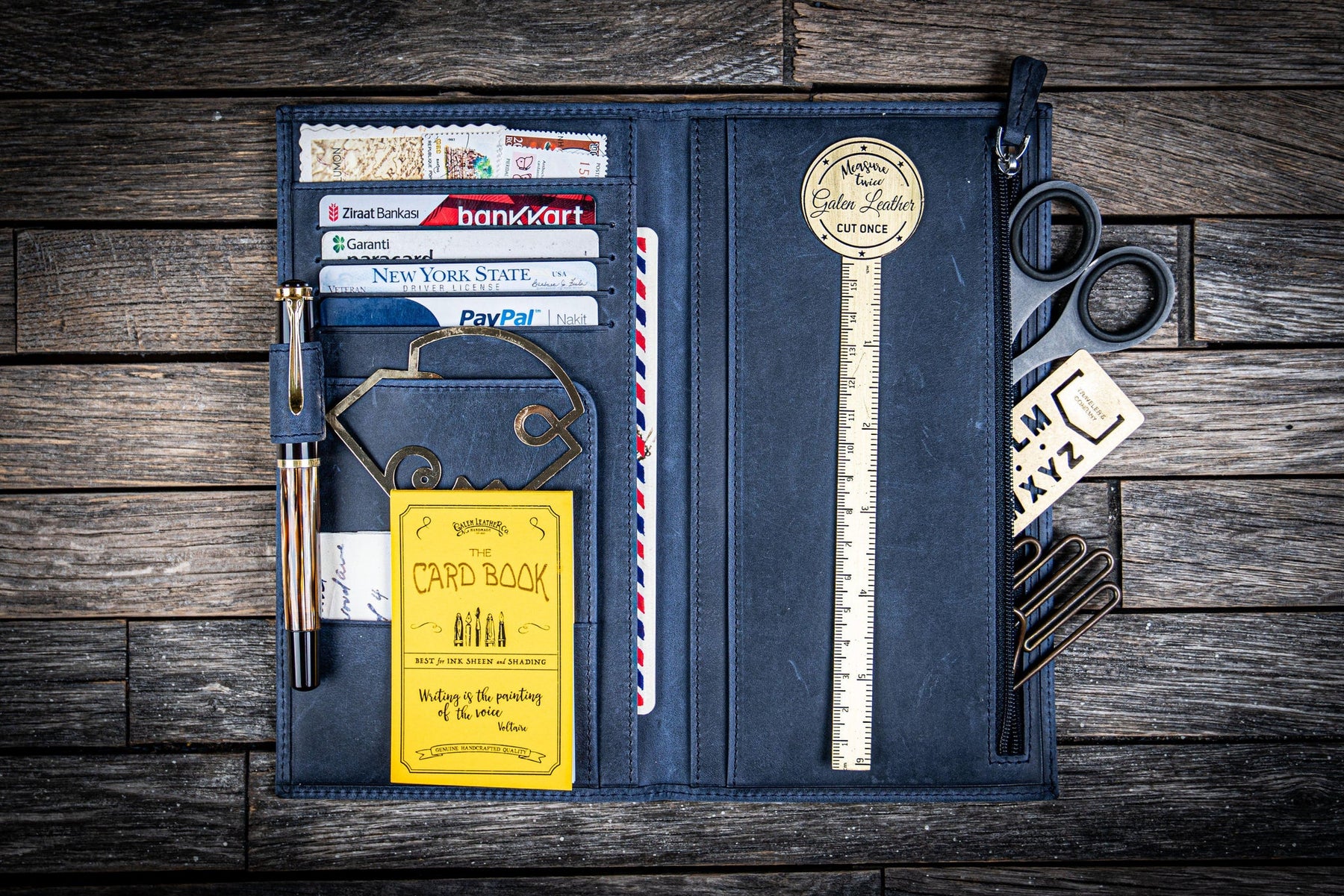 Galen Leather Wallet Insert for Traveler's Notebook Regular Size- Crazy Horse Navy Blue