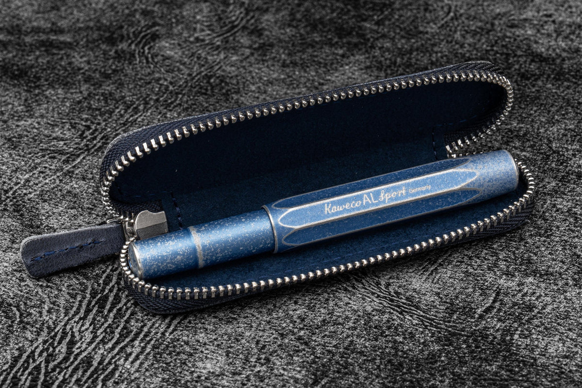 Galen Leather Co. Zippered Single Pen Case For Kaweco - Crazy Horse Navy