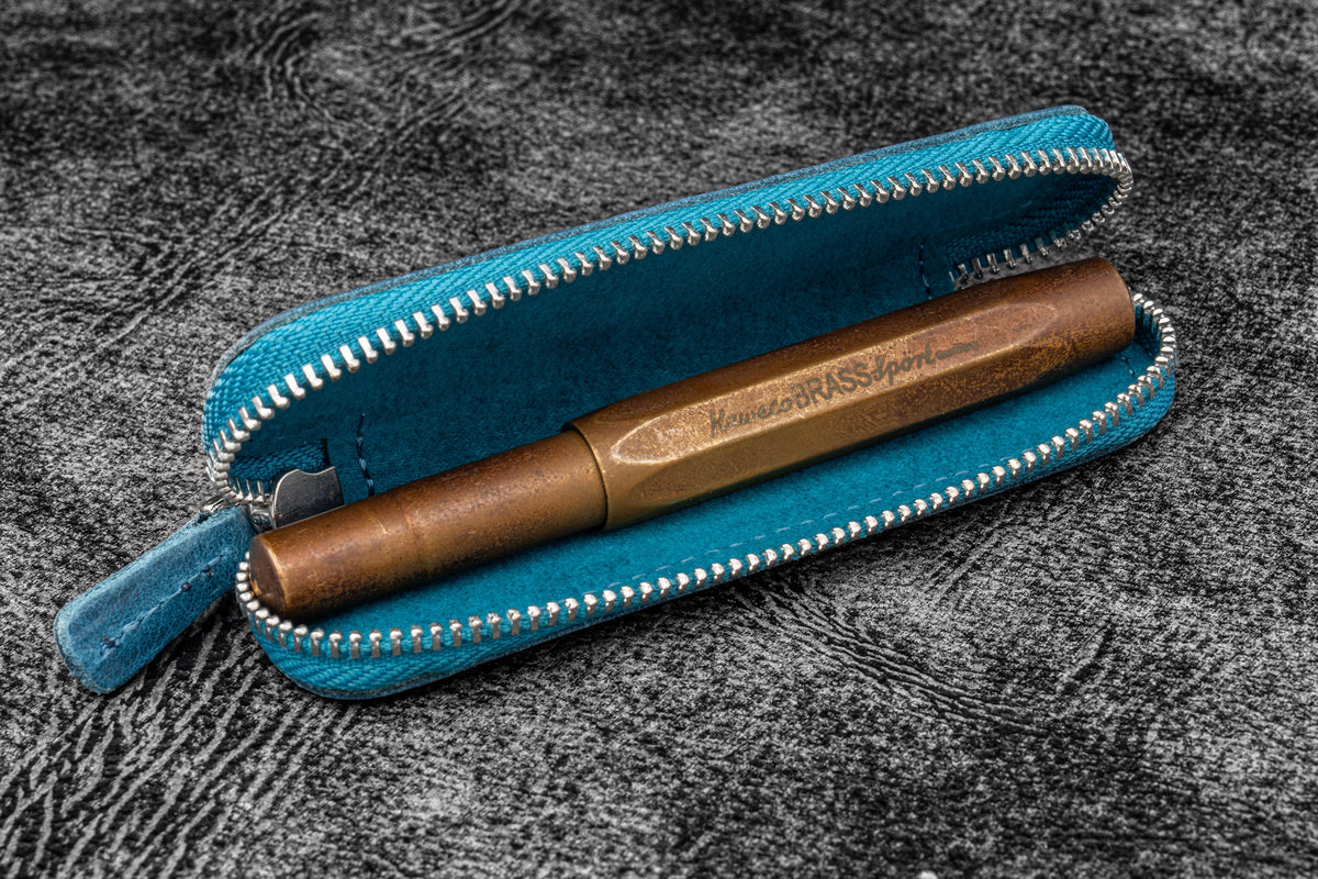 Galen Leather Co. Zippered Single Pen Case For Kaweco - Crazy Horse Ocean