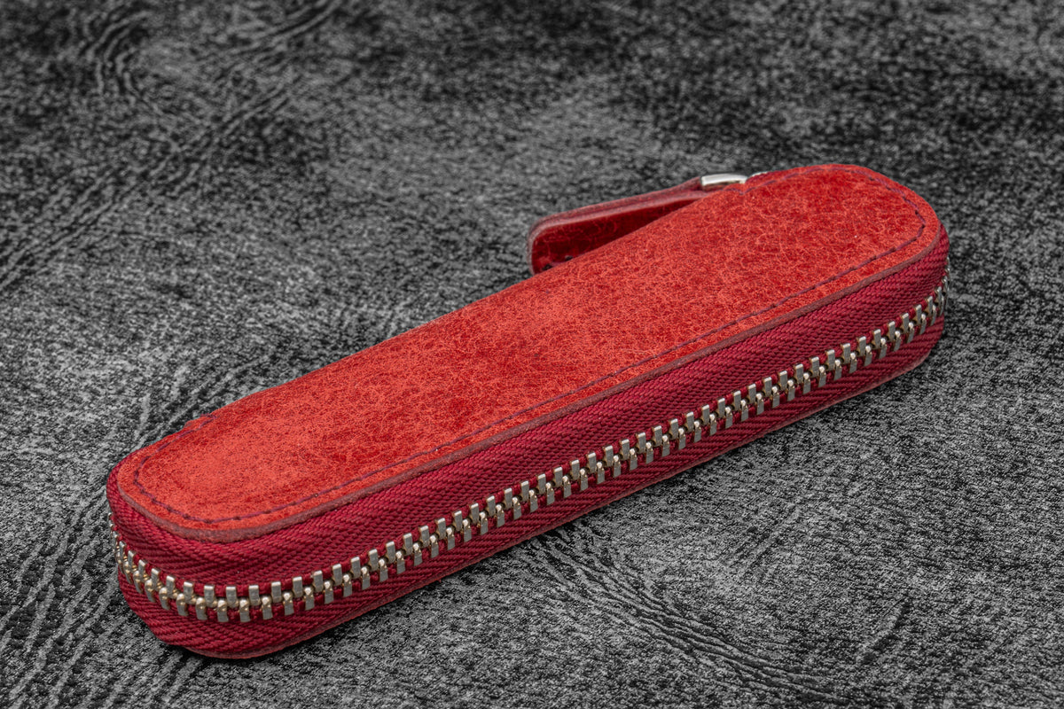 Galen Leather Co. Zippered Single Pen Case For Kaweco - Crazy Horse Peublo Carmine Red