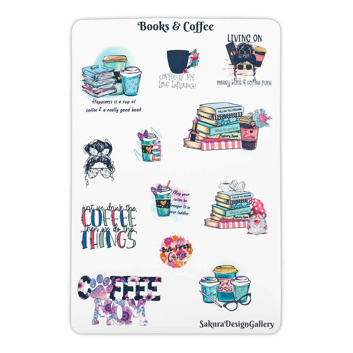 Sakura Design Gallery - Vinyl Stickers - Books & Coffee