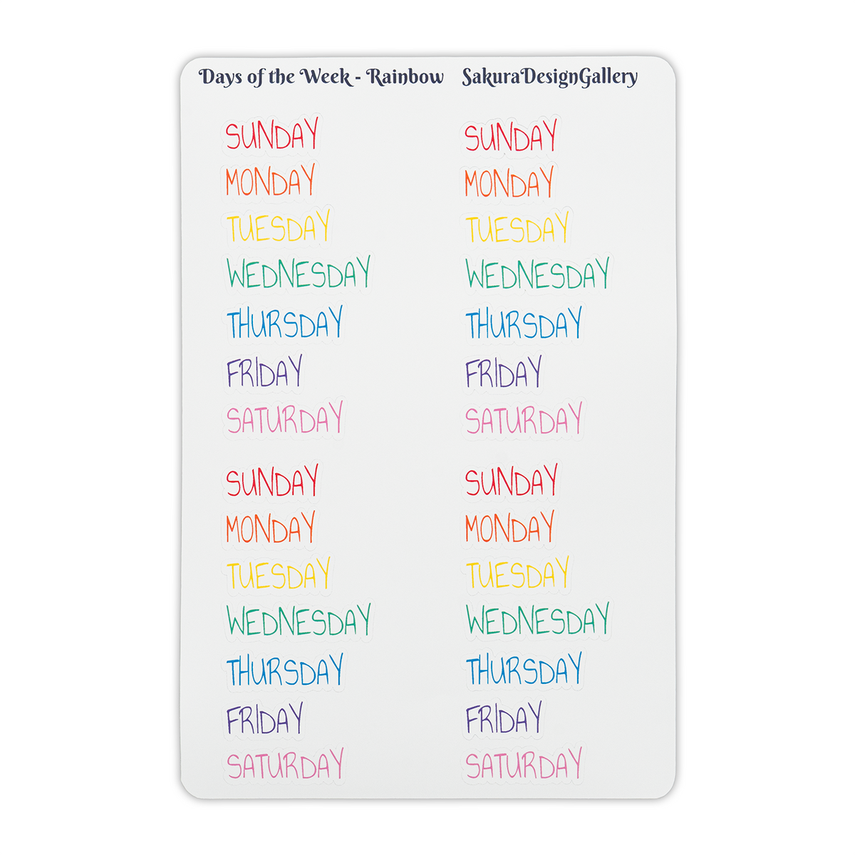 Sakura Design Gallery - Vinyl Stickers - Days of the Week - Rainbow