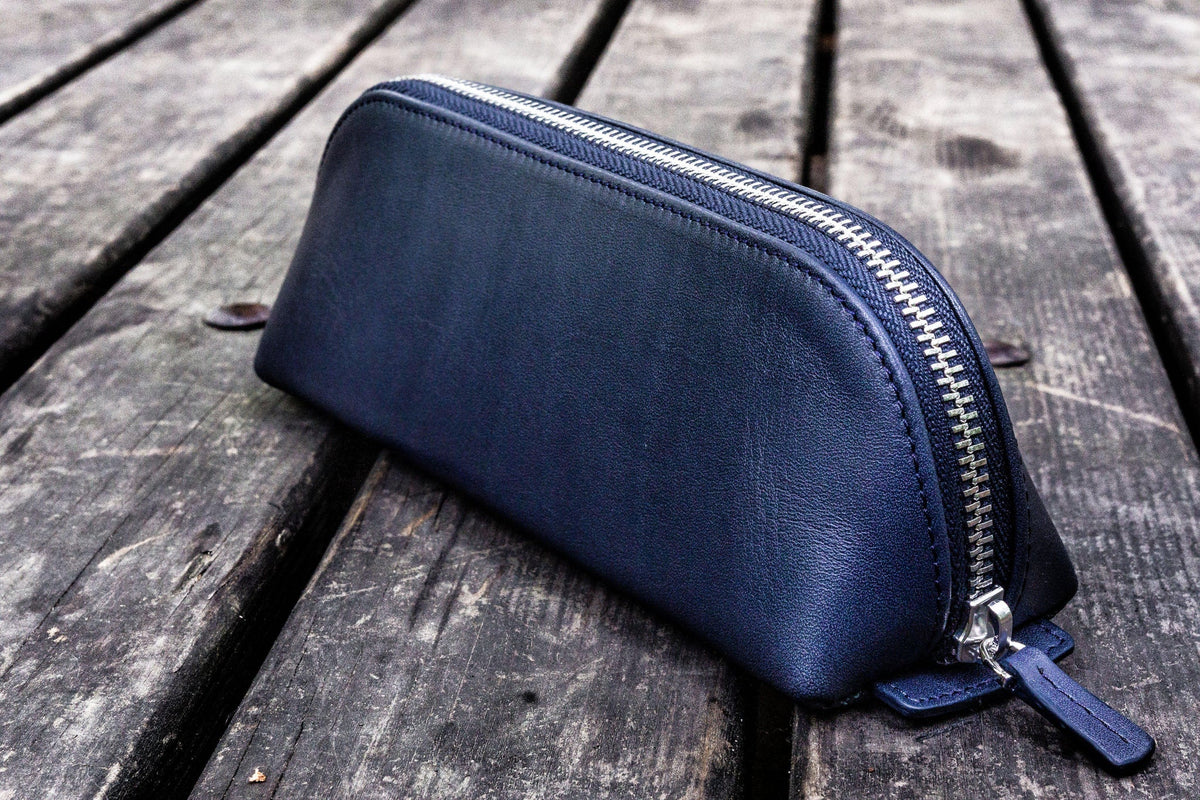 Galen Leather Co. Leather Zippered XL Pencil Cases - Navy Blue