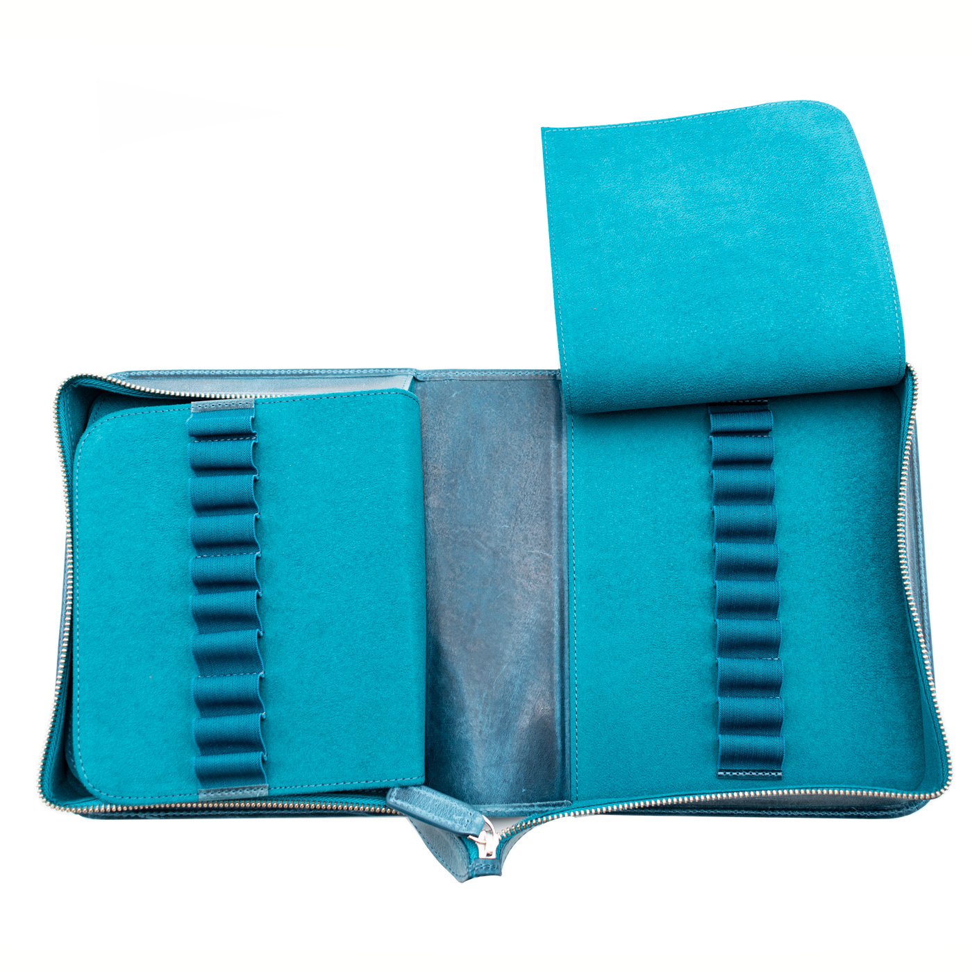 Galen Leather Zippered 40 Slots Pen Case - Crazy Horse Ocean Blue