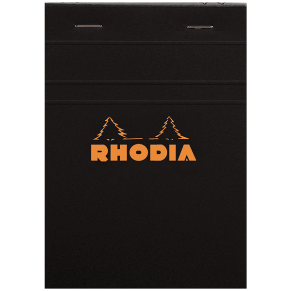 #11 top staplebound notebook with a black cover, from Rhodia.  Measures 3 x 4" 80 Sheets (160 Pages) Available in Lined & Graph White Acid-Free Paper Paper Weight: 80 GSM