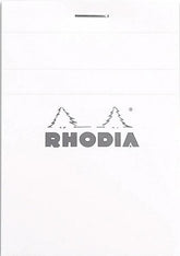 #11 top staplebound notepad with a white cover, from Rhodia.  Measures 3 x 4" 80 Sheets (160 Pages) Available in Lined & Graph White Acid-Free Paper Paper Weight: 80 GSM