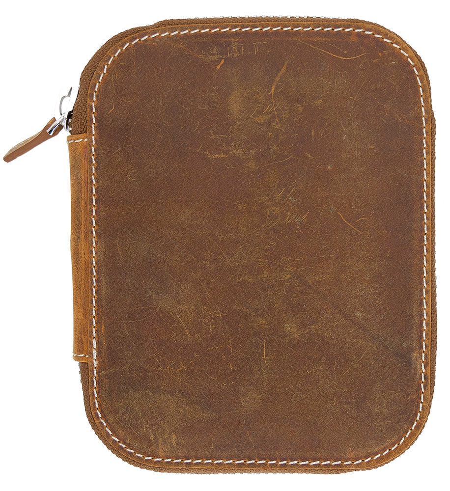 Galen Leather Co. Zippered Collector Pen Case for 14 Kawecos- Crazy Horse Brown