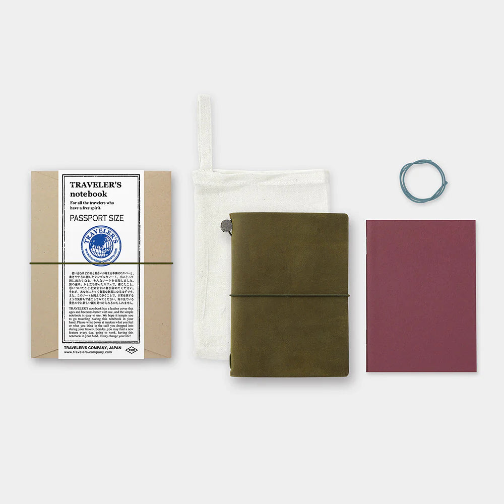 Traveler's Company Passport Sized Leather Notebook Kit - Olive Green