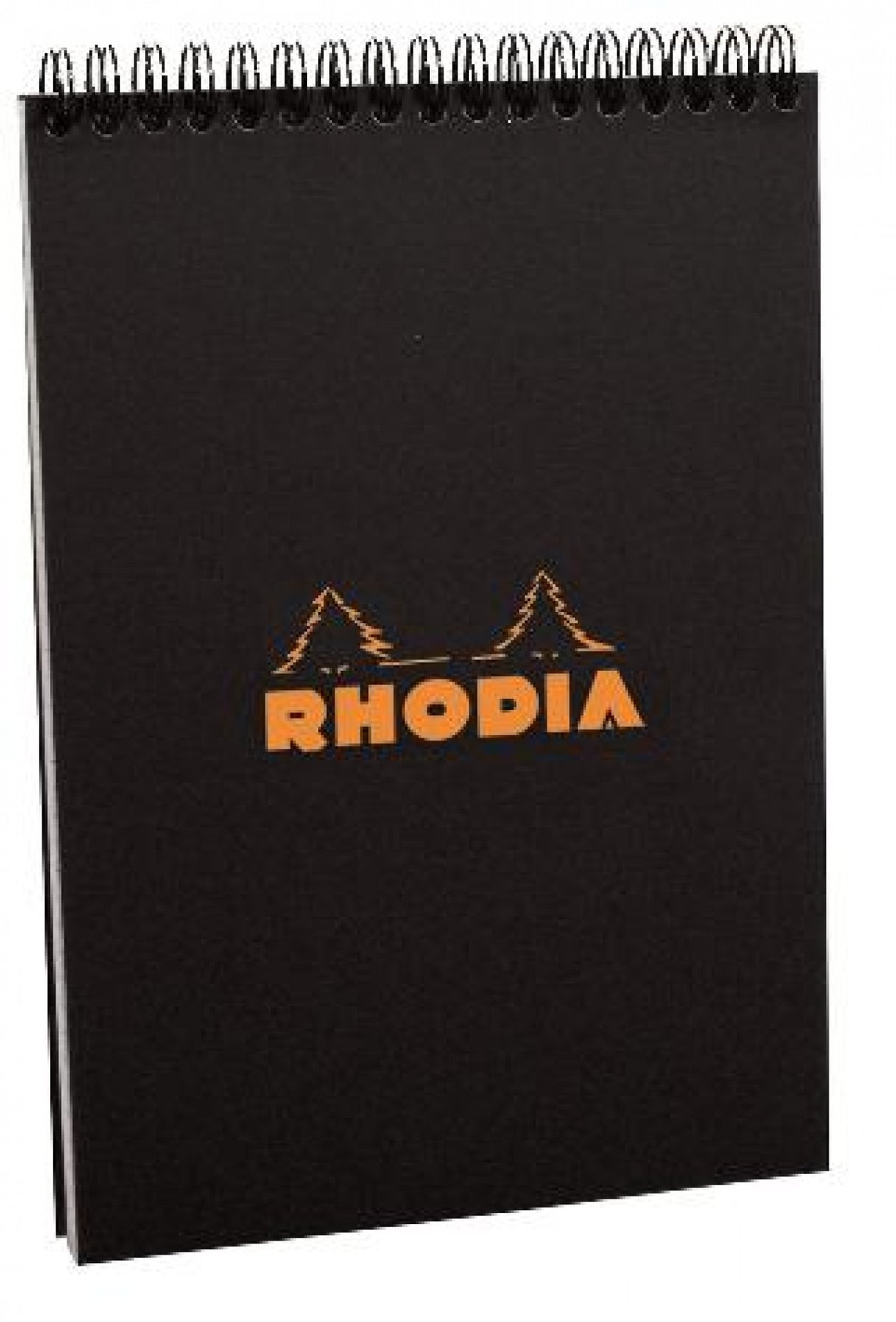 #16 top wirebound notepad with a black cover, from Rhodia.  Measures 6 x 8 ¼" 80 Sheets (160 Pages) Available in Lined, Dot & Graph White Acid-Free Paper Paper Weight: 80 GSM