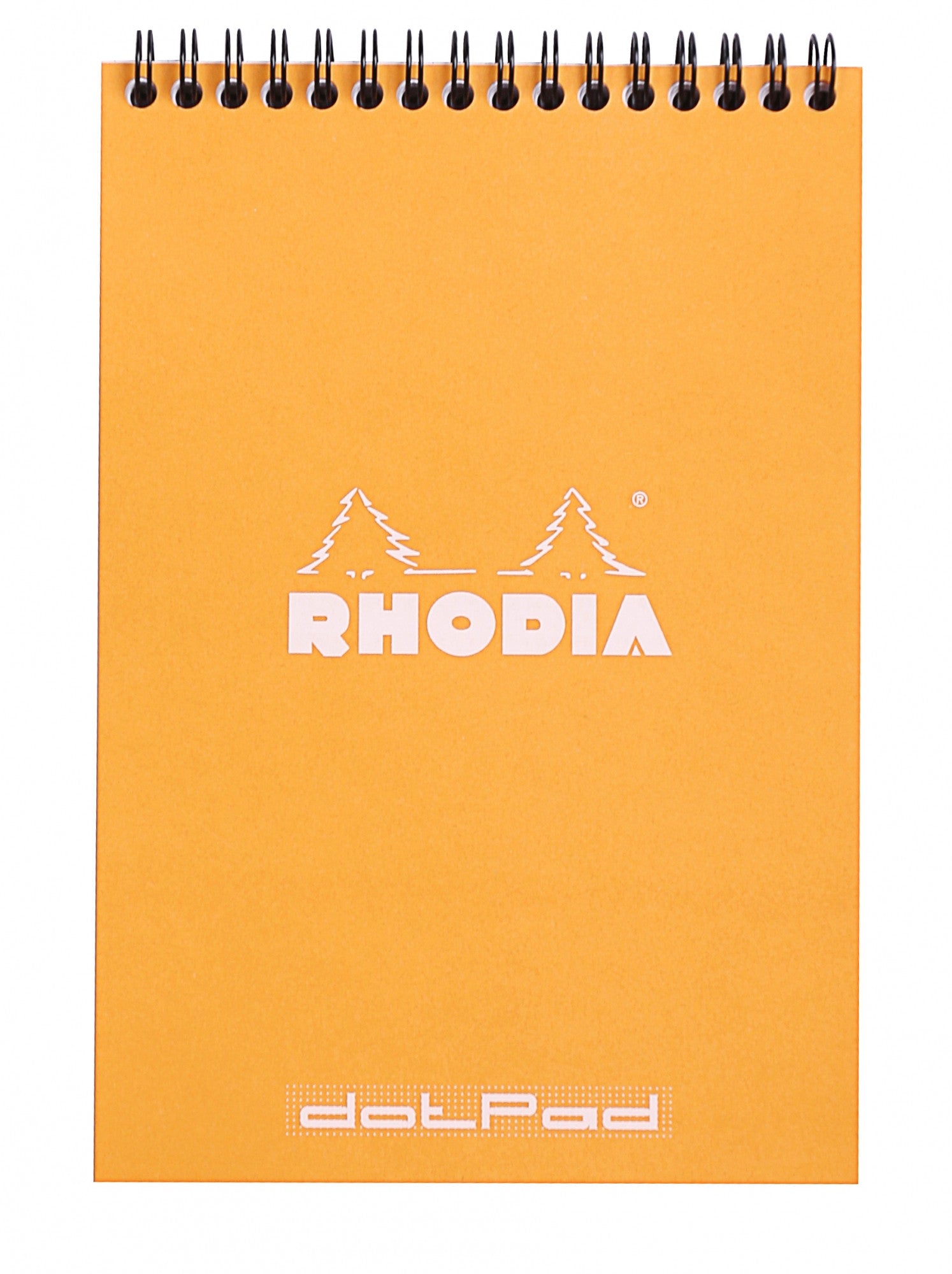 #16 top wirebound notepad with an orange cover, from Rhodia.  Measures 6 x 8 ¼" 80 Sheets (160 Pages) Available in Lined, Dot & Graph White Acid-Free Paper Paper Weight: 80 GSM
