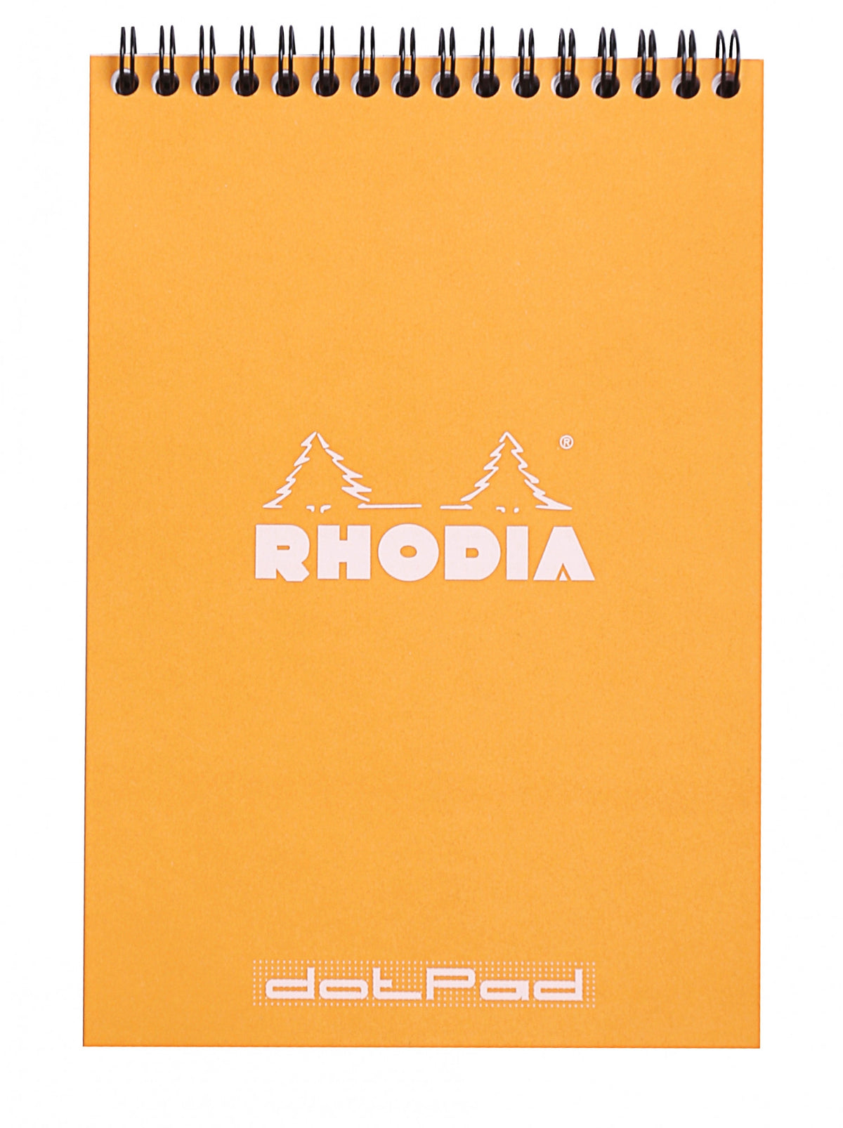 #16 top wirebound notepad with an orange cover, from Rhodia.  Measures 6 x 8 ¼" 80 Sheets (160 Pages) Available in Lined, Dot & Graph White Acid-Free Paper Paper Weight: 80 GSM