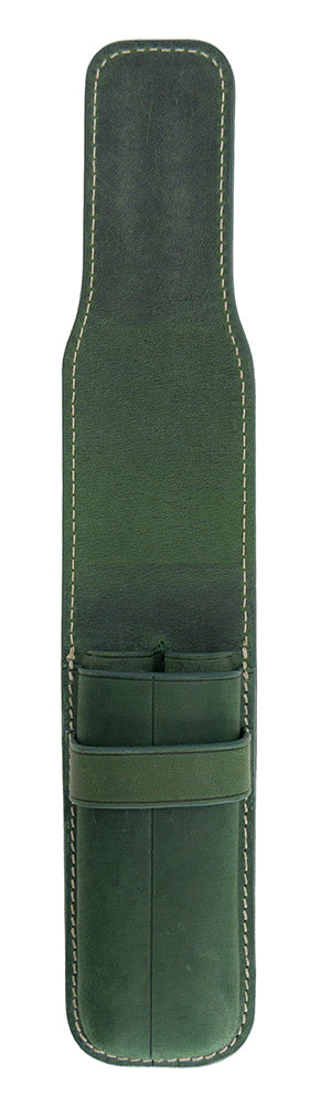 Galen Leather Co. Flap Pen Case for 2 Pens- Crazy Horse Forest Green