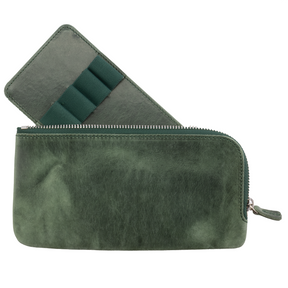 Galen Leather Co. Slip-N-Zip 4 Pen Pouch-Crazy Horse Forest green